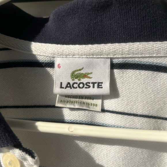 Lacoste white with blue pinstripes polo shirt. Men’s size 6. - Picture 3 of 6